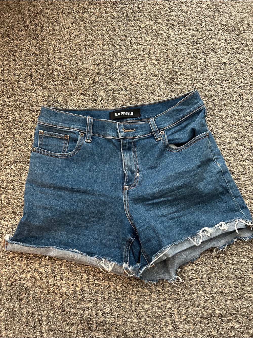 Express Mid-rise Frayed Hem Denim Shorts